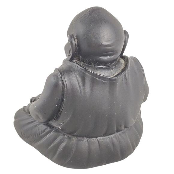 Vintage Laughing Happy Sitting Black Buddha Figurine Statue 3.25" Resin - Picture 4 of 5